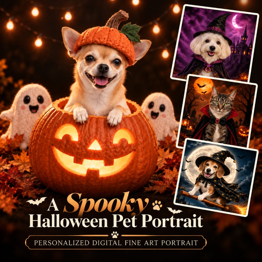 A Spooky Halloween Pet Portrait - Personalized Digital Fine Art Portrait