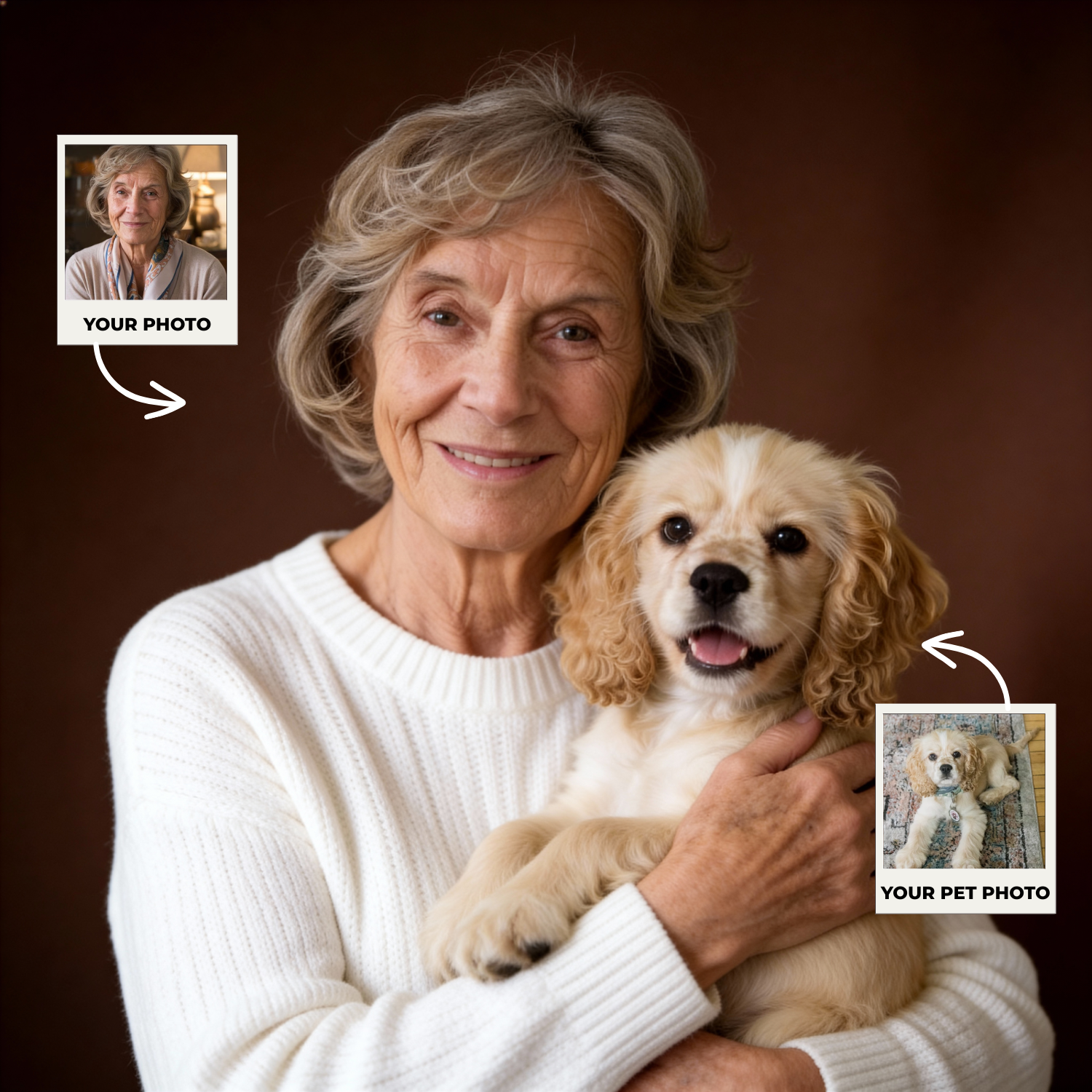 Custom Human & Pet Portrait Caramel Mocha Embrace Portrait - Personalized High-Resolution Matte Print for Wall Art, Home Decor, or Unique Gifts for Pet Lovers (Frame Not Included)