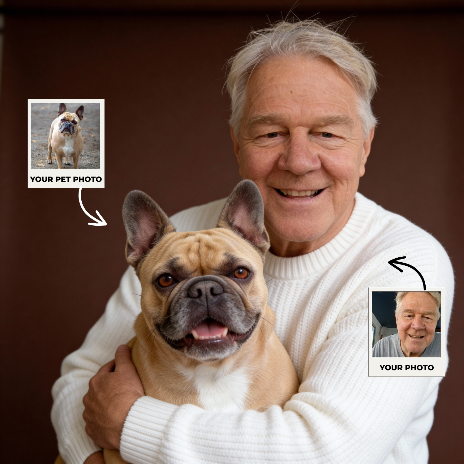 Custom Human & Pet Portrait Caramel Mocha Embrace Portrait - Personalized High-Resolution Matte Print for Wall Art, Home Decor, or Unique Gifts for Pet Lovers (Frame Not Included)