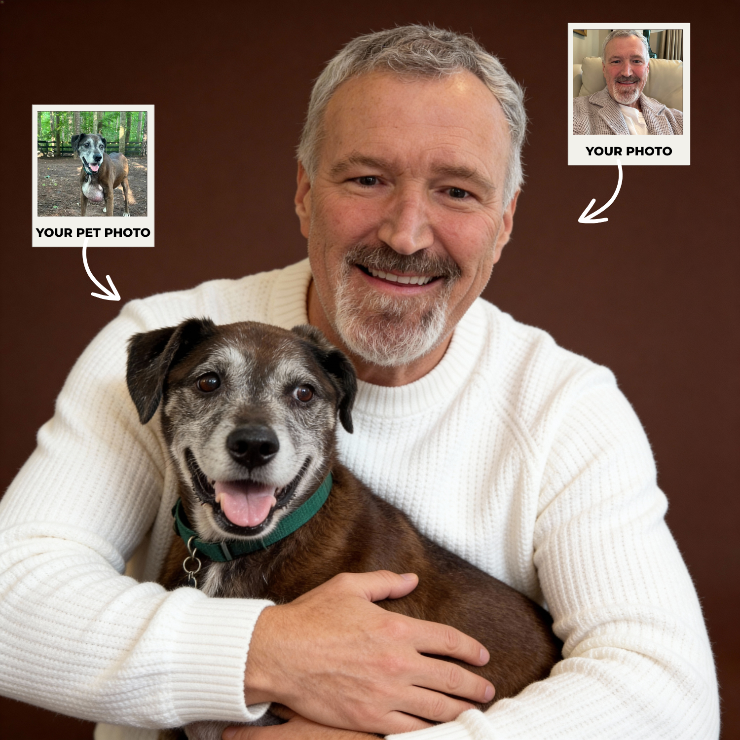 Custom Human & Pet Portrait Caramel Mocha Embrace Portrait - Personalized High-Resolution Matte Print for Wall Art, Home Decor, or Unique Gifts for Pet Lovers (Frame Not Included)