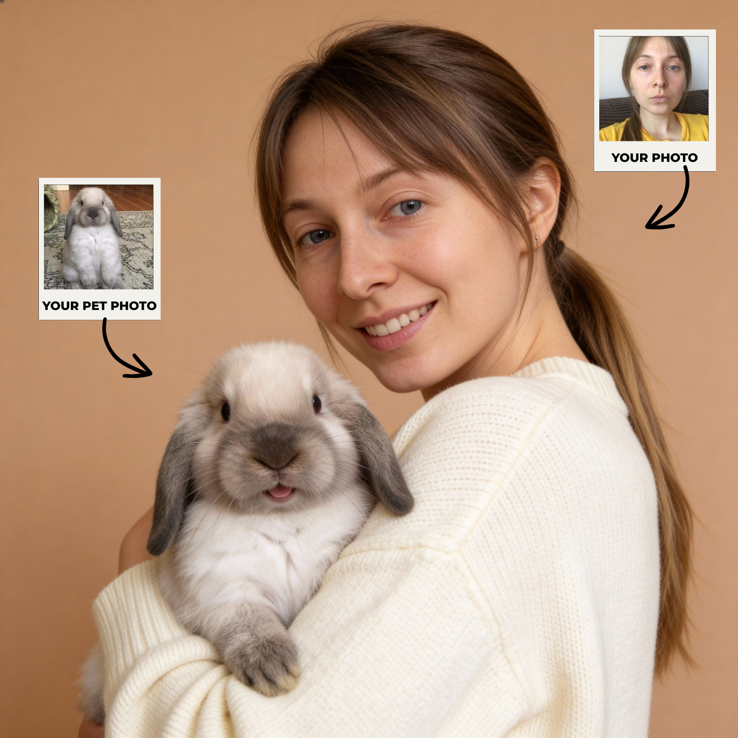 Custom Human & Pet Poster Sandstone Harmony Portrait – Personalized High-Resolution Matte Print for Wall Art, Home Decor, or Unique Gifts for Pet Lovers (Frame Not Included)