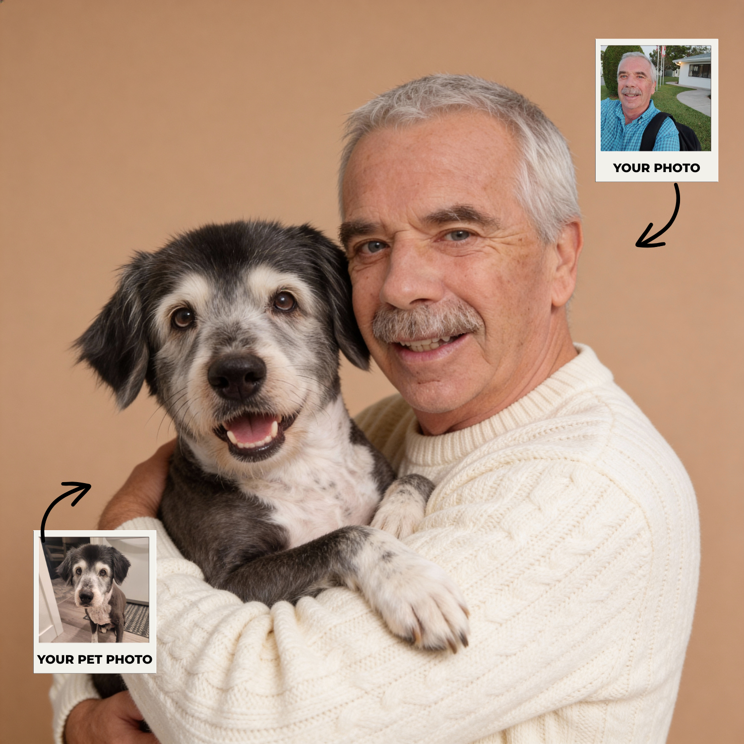 Custom Human & Pet Poster Sandstone Harmony Portrait – Personalized High-Resolution Matte Print for Wall Art, Home Decor, or Unique Gifts for Pet Lovers (Frame Not Included)