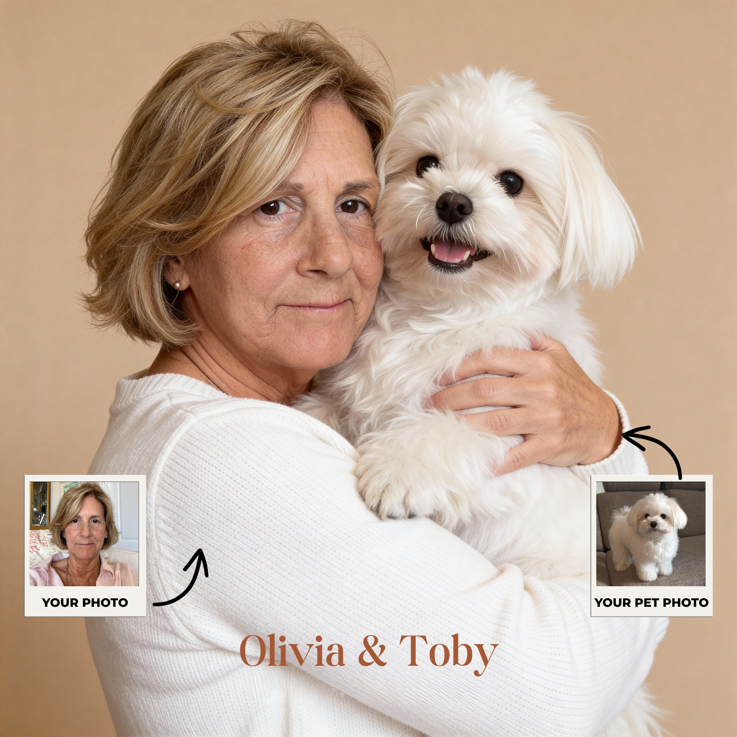 Custom Human & Pet Poster Sandstone Harmony Portrait – Personalized High-Resolution Matte Print for Wall Art, Home Decor, or Unique Gifts for Pet Lovers (Frame Not Included)