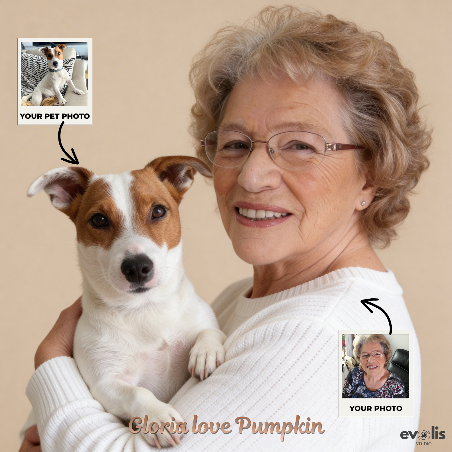Custom Human & Pet Poster Sandstone Harmony Portrait – Personalized High-Resolution Matte Print for Wall Art, Home Decor, or Unique Gifts for Pet Lovers (Frame Not Included)